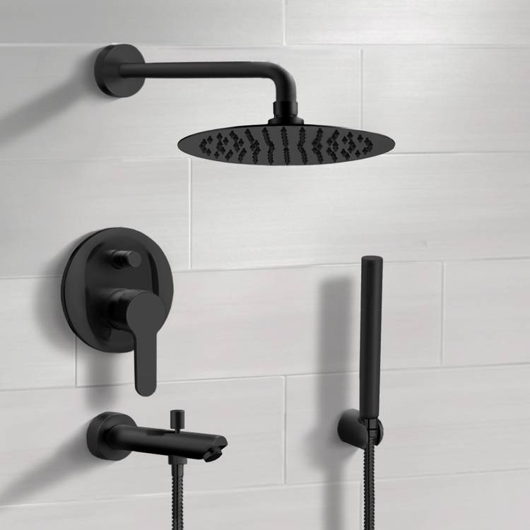 Tub and Shower Faucet, Remer TSH48, Matte Black Tub and Shower System With Rain Shower Head and Hand Shower